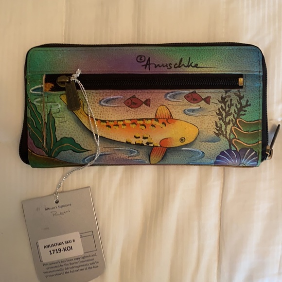 Anuschka HTF Koi Large Tote with matching zip around wallet - Picture 10 of 11